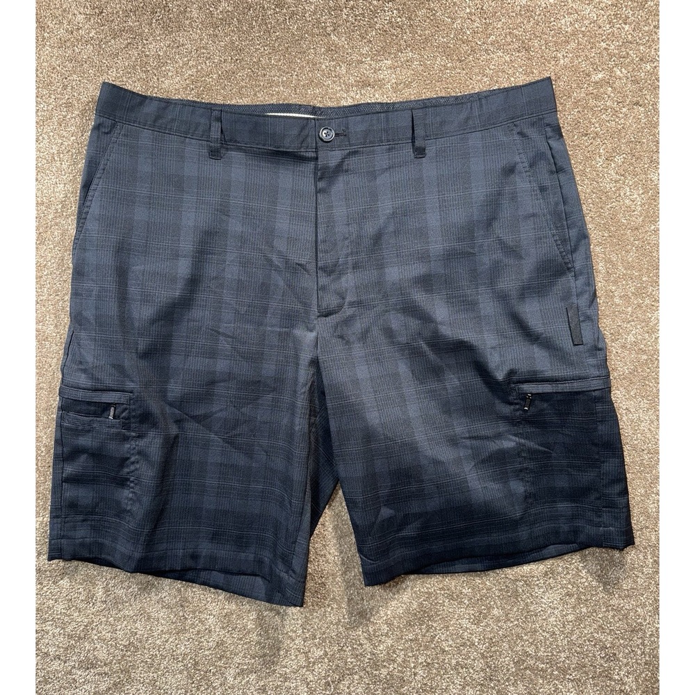 Greg Norman Shorts Mens 42 Black Plaid Stretch Mid Rise Regular Fit Pockets‎